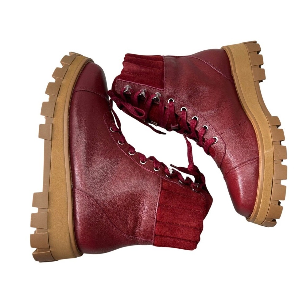 Schutz Sutton Burned Red Leather Suede Combat Boots 8.5B Womens NEW